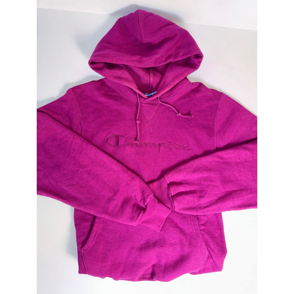 Champion Hoodie Magenta Purple Embroidered Logo Pullover Made in USA M